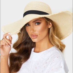 Natural Frayed Edge Wide Brimmed Boater Hat